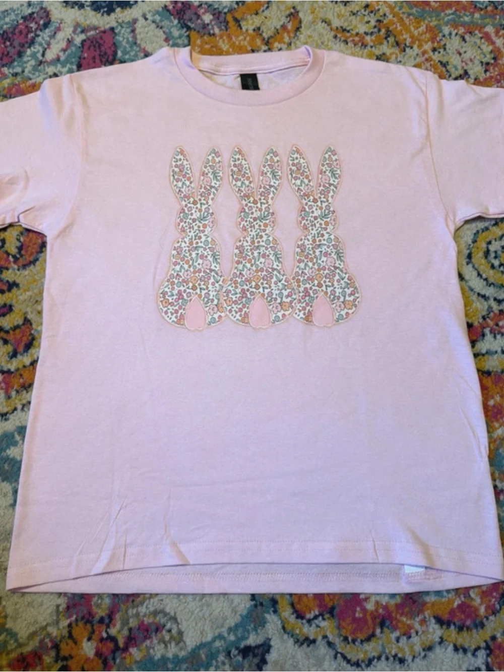 Gildan Light Pink Tee with Floral Bunny Trio